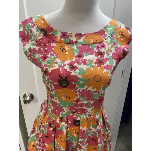 3/$30 Zara Mod 60s Floral Spring Easter Dress Fitted, Cap Sleeve - Picture 2 of 14